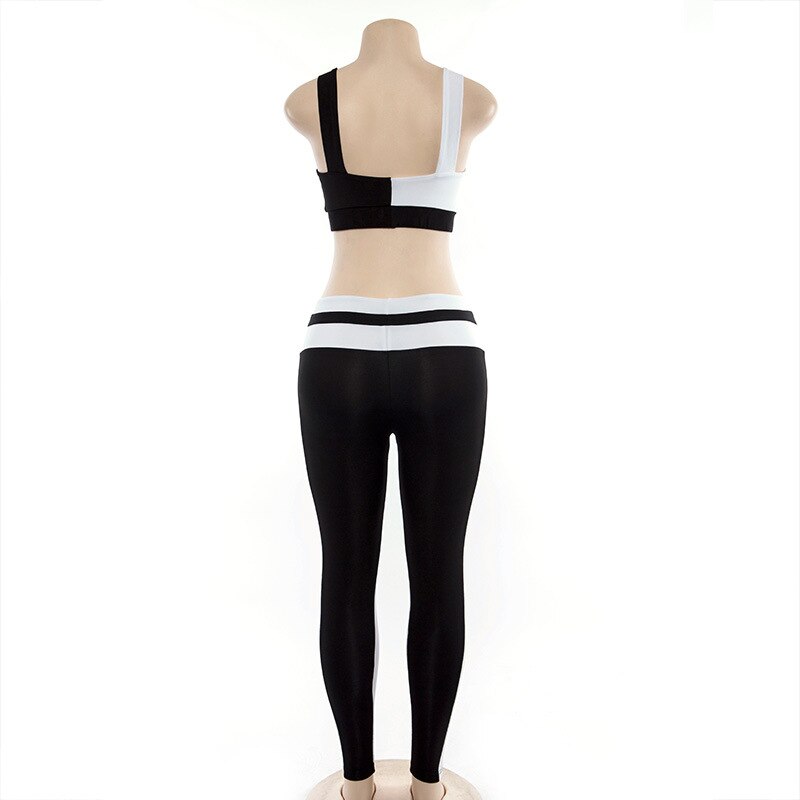 Patchwork Fitness Yoga Sportswear Set For Women Crop Top Leggings Pants Suit Gym Fitness Jogging Slim Tracksuit Outfits Clothing-2