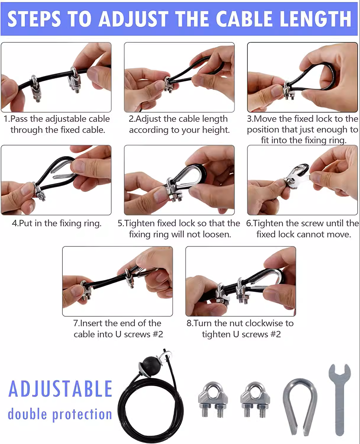 Home Fitness Pulley System – (Single Pulley with Long Pull Rod & 3-Head Rope)-2