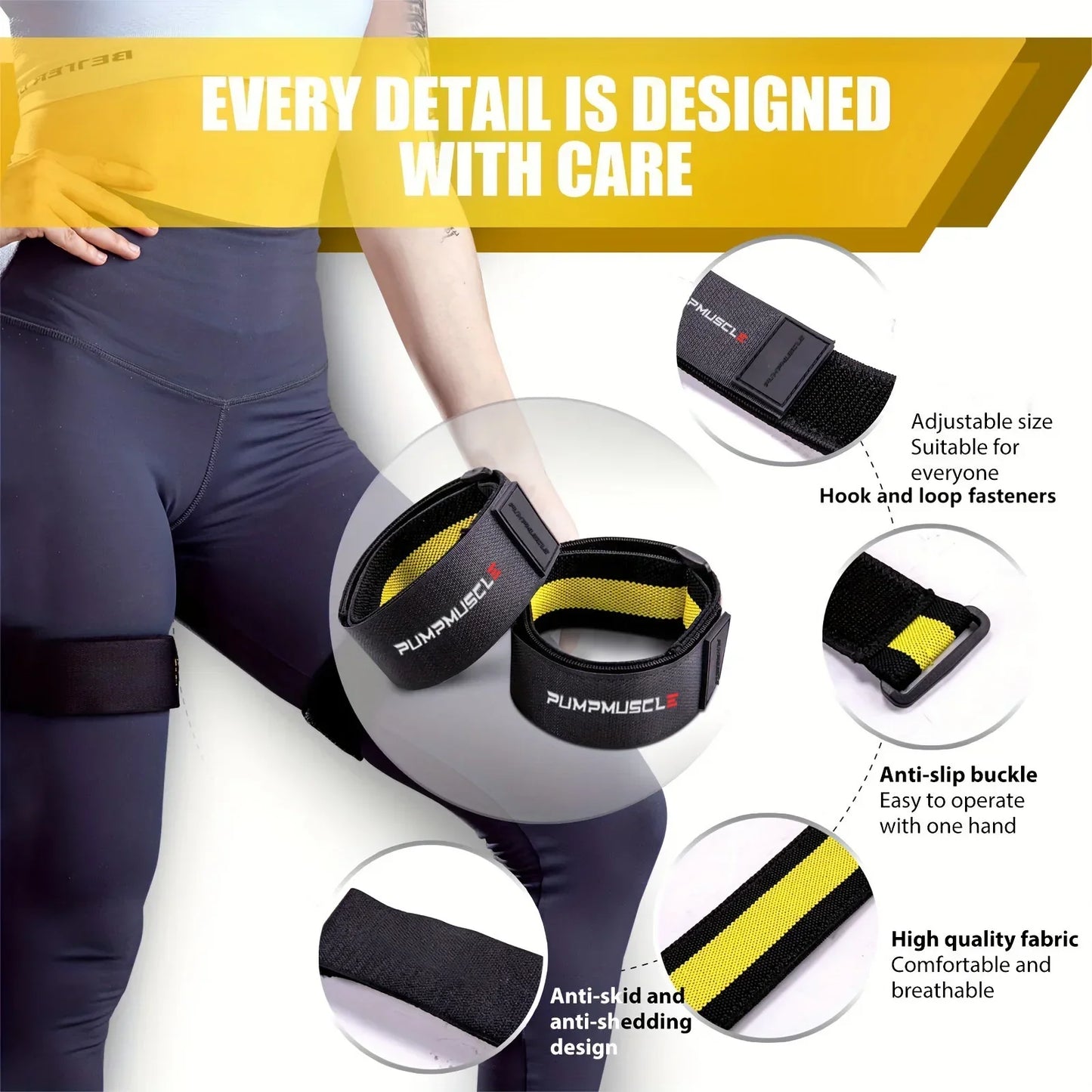 2PCS Adjustable Blood Flow Restriction Bands Yellow-4
