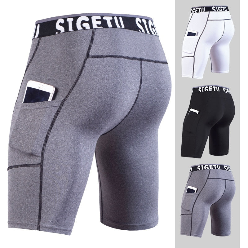 High Elastic GYM Shorts Men Dry Fit Running Shorts Football Phone Pocket Design Fitness Sport Shorts Workout Short Leggings-1