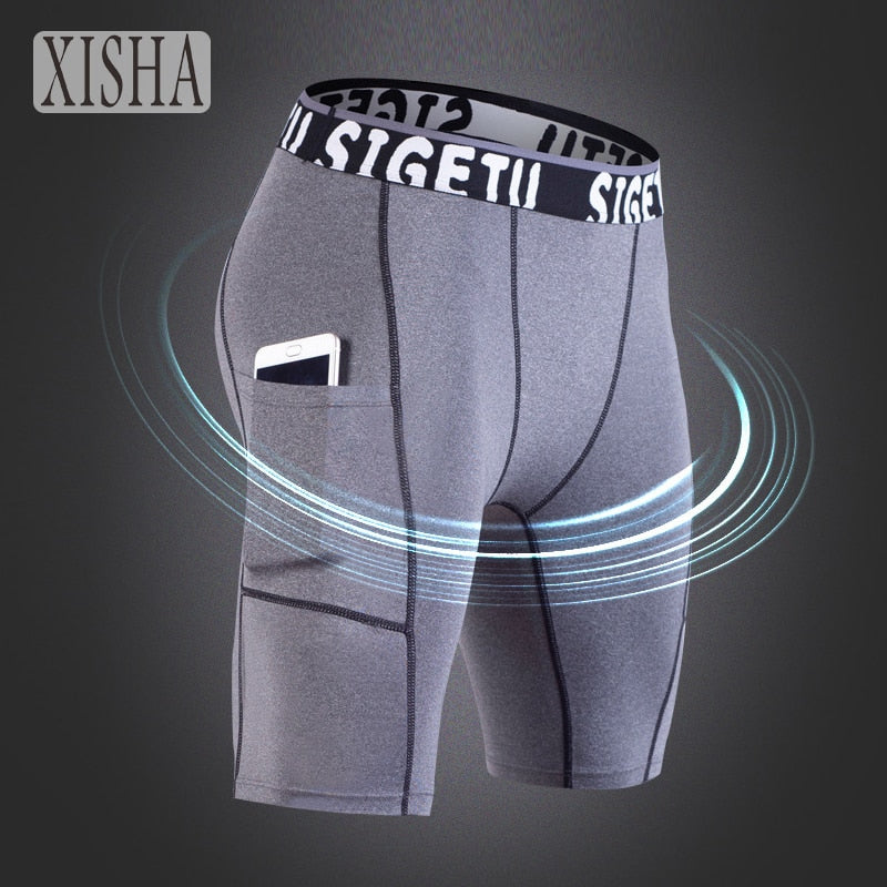 High Elastic GYM Shorts Men Dry Fit Running Shorts Football Phone Pocket Design Fitness Sport Shorts Workout Short Leggings-2