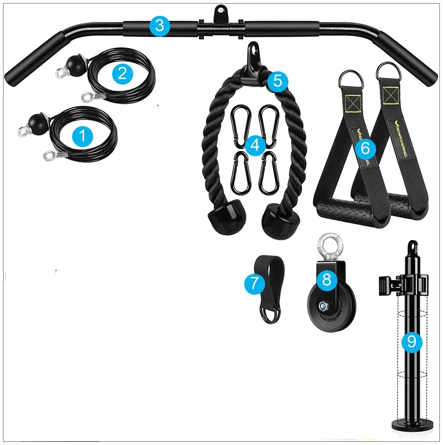 Home Fitness Pulley System – (Single Pulley with Long Pull Rod & 3-Head Rope)-1