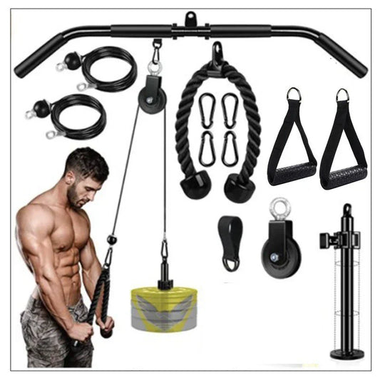 Home Fitness Pulley System – (Single Pulley with Long Pull Rod & 3-Head Rope)-0