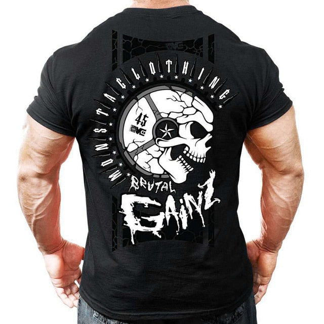Printed Running T Shirt Men Cotton Sport Gym Shirt Men Fitness Top Workout Clothing Sportswear Jogging Training Sports Tshirt-11