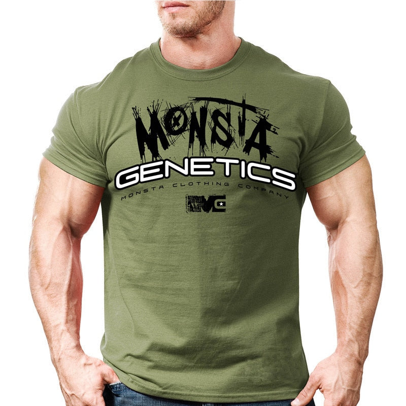 Printed Running T Shirt Men Cotton Sport Gym Shirt Men Fitness Top Workout Clothing Sportswear Jogging Training Sports Tshirt-2