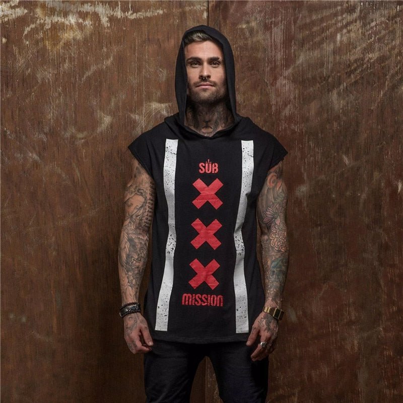 Bodybuilding Stringer Tank Top with hooded Mens Gyms Clothing Fitness Mens Sleeveless Vests Cotton Singlets Muscle Sports vest-1