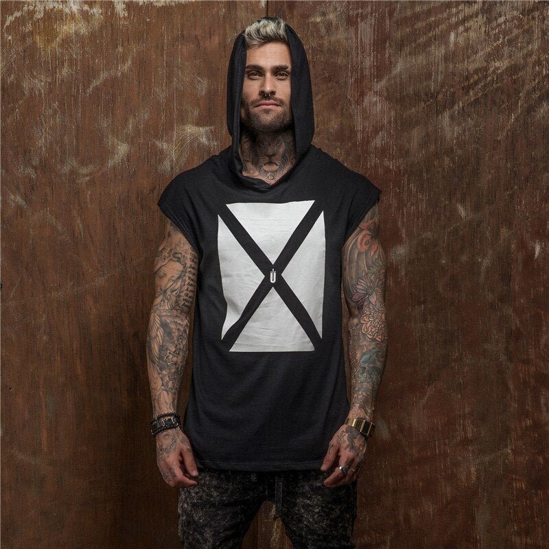 Bodybuilding Stringer Tank Top with hooded Mens Gyms Clothing Fitness Mens Sleeveless Vests Cotton Singlets Muscle Sports vest-3