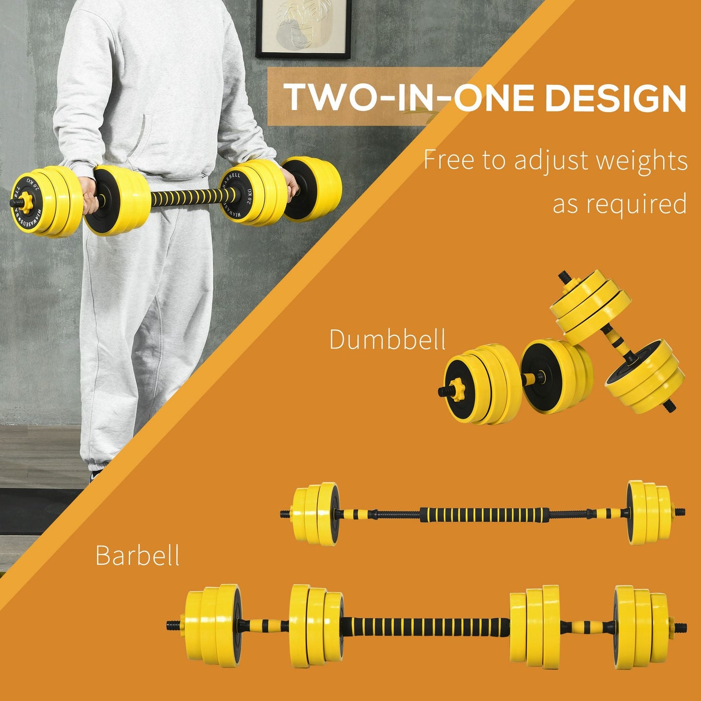 30kg Dumbbell & Barbell Adjustable Set Plate Bar Clamp Rod Home Gym Sports Area Exercise Ergonomic-3