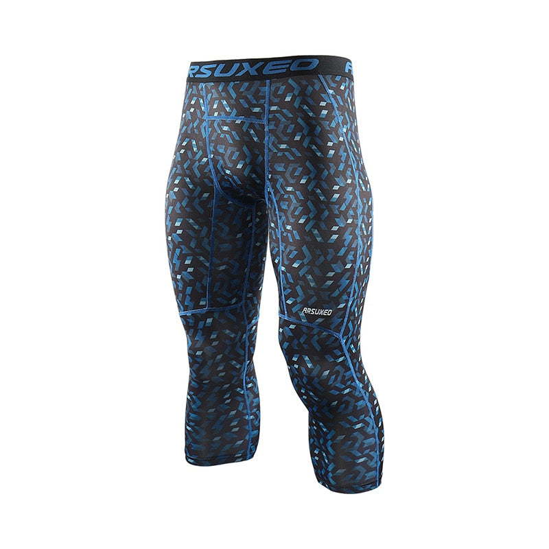 Men 3/4 Sports Compression Tights Base Layer Running Tights GYM Fitness Active Training Exercise Pants-4