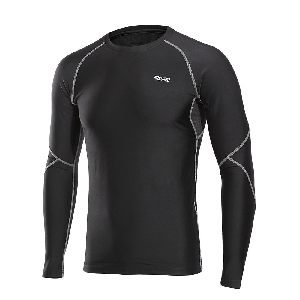 Men Winter Compression Shirt Warm Up Fleece Gym Shirts  Long Sleeve Sportswear Running Tights Workout Shirt Dry Fit-0