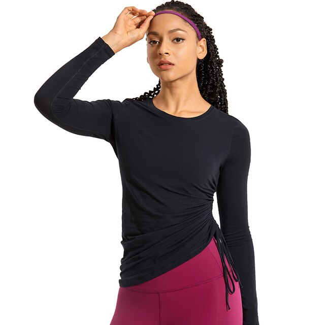 Women's Pima Cotton Workout Shirts Long-Sleeve T-Shirt Crewneck Athletic Top Gym-5