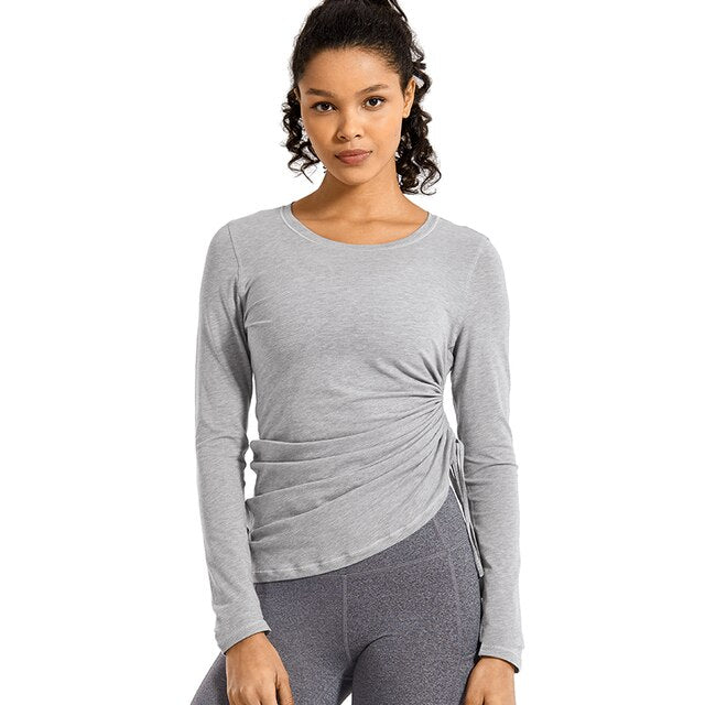 Women's Pima Cotton Workout Shirts Long-Sleeve T-Shirt Crewneck Athletic Top Gym-2