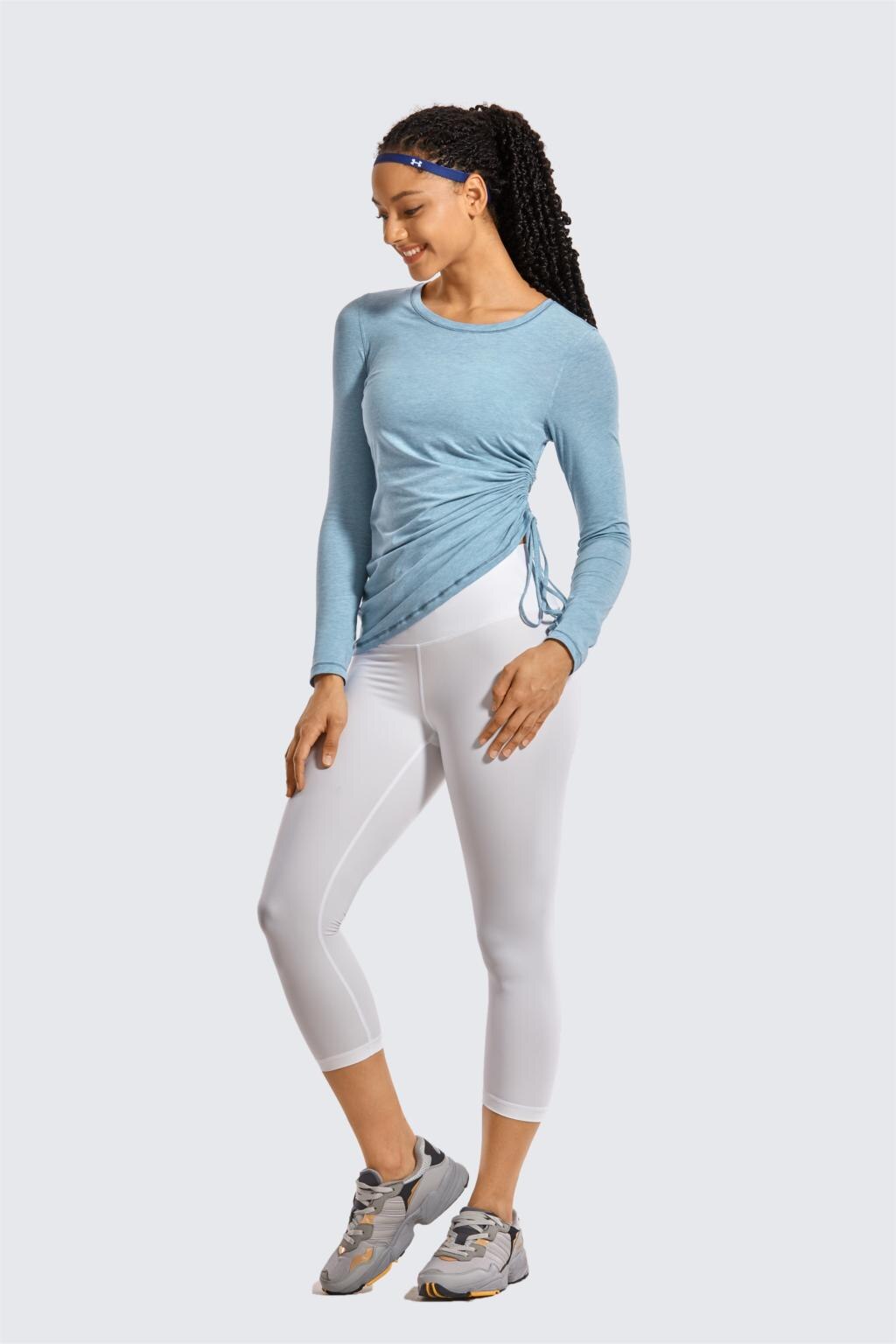 Women's Pima Cotton Workout Shirts Long-Sleeve T-Shirt Crewneck Athletic Top Gym-1