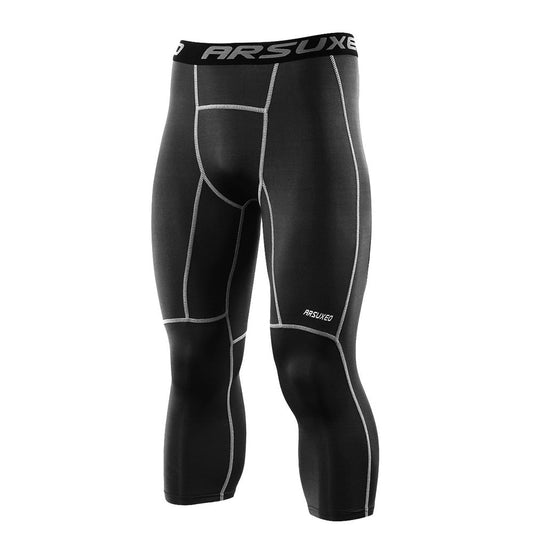 Men 3/4 Sports Compression Tights Base Layer Running Tights GYM Fitness Active Training Exercise Pants-0