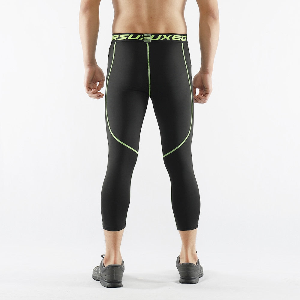 Men 3/4 Sports Compression Tights Base Layer Running Tights GYM Fitness Active Training Exercise Pants-2