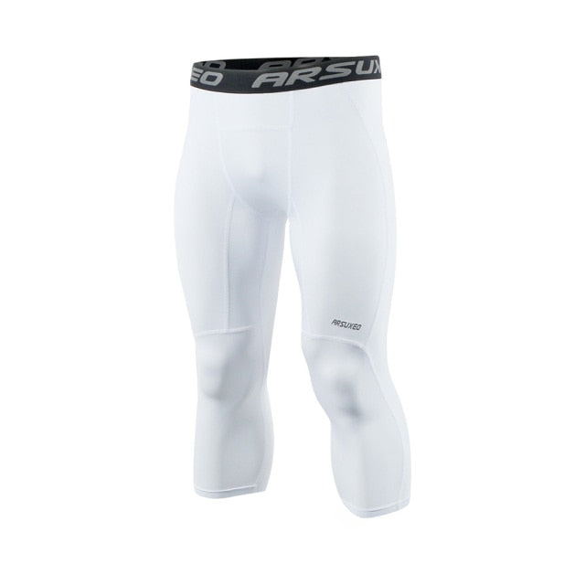 Men 3/4 Sports Compression Tights Base Layer Running Tights GYM Fitness Active Training Exercise Pants-5