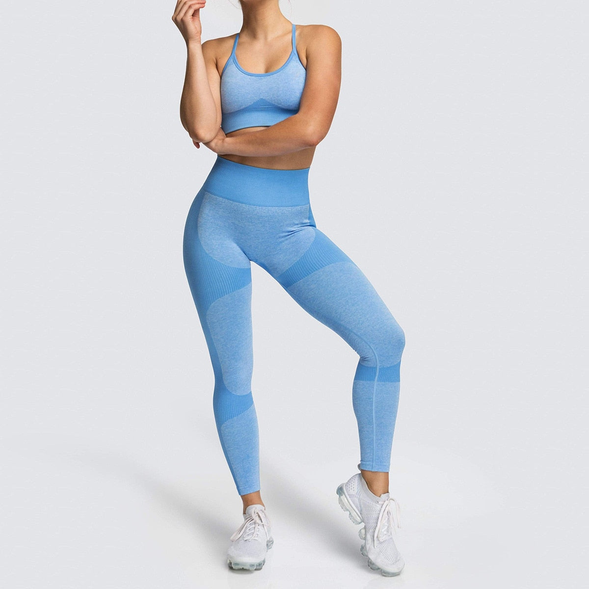 Lycra Seamless Yoga Set Women Fitness Bra Top Sportswear Woman Gym Leggings Push Up Strappy Sexy Sports Suits workout set-9