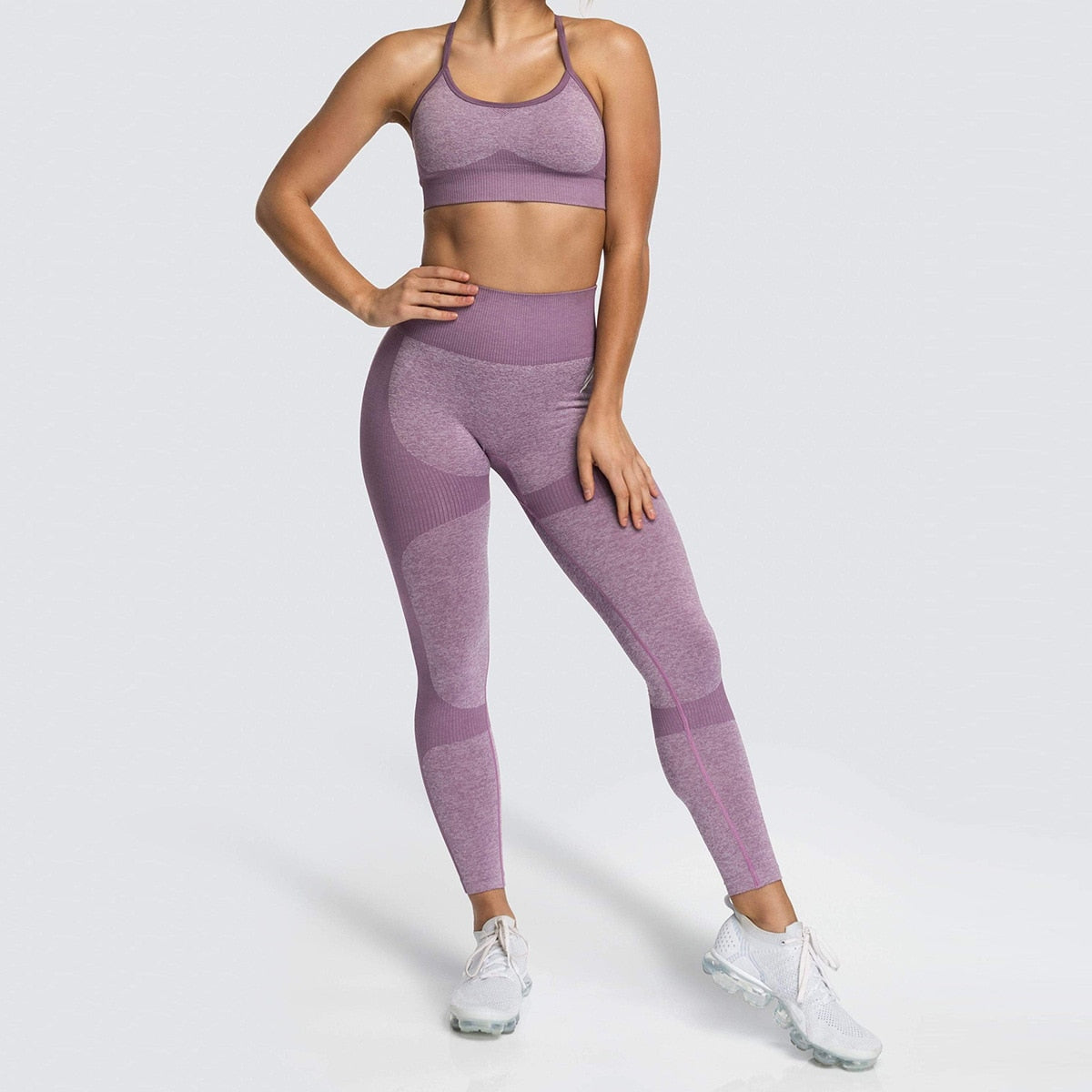 Lycra Seamless Yoga Set Women Fitness Bra Top Sportswear Woman Gym Leggings Push Up Strappy Sexy Sports Suits workout set-2