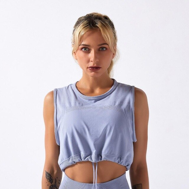 Sportswear Yoga Set Women GYM Clothing Solid Loose Tank Drawstring Crop Top Leggings Set Workout Running Fitness Tracksuit-11