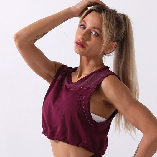 Sportswear Yoga Set Women GYM Clothing Solid Loose Tank Drawstring Crop Top Leggings Set Workout Running Fitness Tracksuit-10